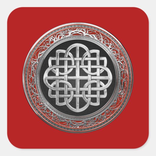 [600] Sacred Celtic Silver Knot Cross Vierkante Sticker (Voorkant)