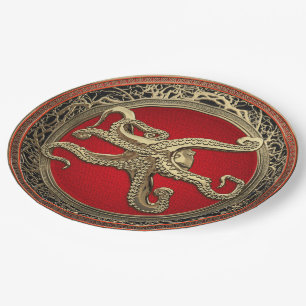 [600] Sacred Gold Octopus in Defensief Posture Papieren Bordje