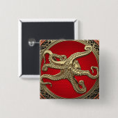 [600] Sacred Gold Octopus in Defensief Posture Vierkante Button 5,1 Cm (Voorkant /achterkant)
