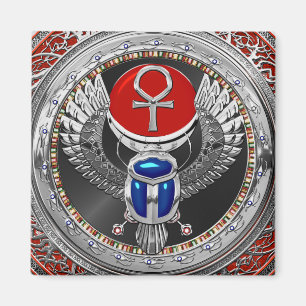 [600] Sacred Silver Egyptian Winged Scarab & Ankh Magneet
