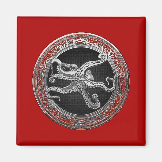 [600] Sacred Silver Octopus in Defensief Posture Magneet (Voorkant)