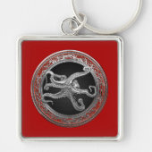[600] Sacred Silver Octopus in Defensief Posture Sleutelhanger (Voorkant)