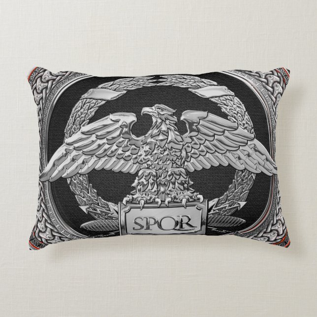 [600] Silver Roman imperial Eagle over de medaille Accent Kussen (Voorkant)