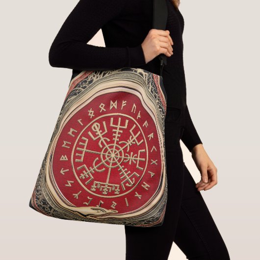 [600] Vegvisir - Viking Gold Magic Runass Crossbody Tas (Dichtbij)