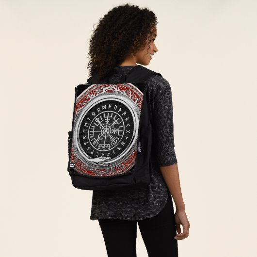 [600] Vegvisir - Viking Silver Magic Runass Rugtassen (Gedragen)