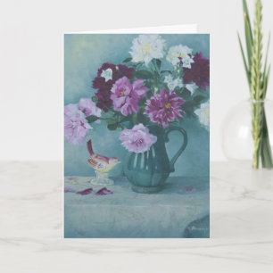 6027 Peonies in Pitcher & Bird Birthday Card Kaart