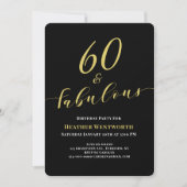 60 and Fabulous 60th Birthday Gold Black Script Kaart (Voorkant)