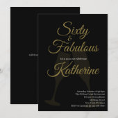 60 and Fabulous | 60th Birthday Party Black Gold Kaart (Voorkant / Achterkant)