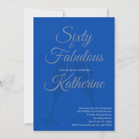 60 and Fabulous | 60th Birthday Party Blue Script Kaart (Voorkant)