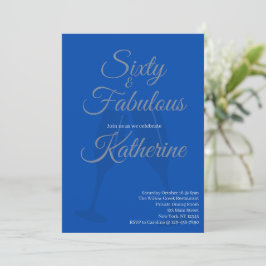 60 and Fabulous | 60th Birthday Party Blue Script Kaart