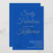 60 and Fabulous | 60th Birthday Party Blue Script Kaart (Voorkant / Achterkant)