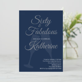 60 and Fabulous | 60th Birthday Party Blue Script Kaart