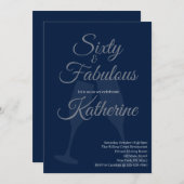 60 and Fabulous | 60th Birthday Party Blue Script Kaart (Voorkant / Achterkant)