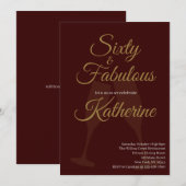 60 and Fabulous 60th Birthday Party Burgundy Gold Kaart (Voorkant / Achterkant)