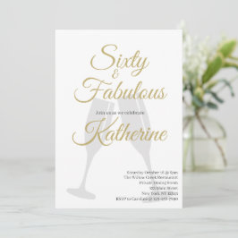 60 and Fabulous | 60th Birthday Party Gold Script Kaart