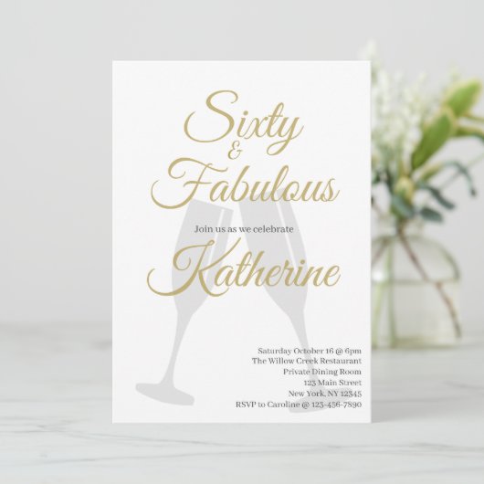 60 and Fabulous | 60th Birthday Party Gold Script Kaart (Staand voorkant)