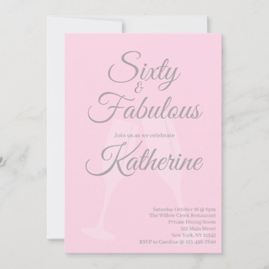 60 and Fabulous | 60th Birthday Party Pink Script Kaart (Voorkant)
