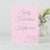 60 and Fabulous | 60th Birthday Party Pink Script Kaart (Staand voorkant)