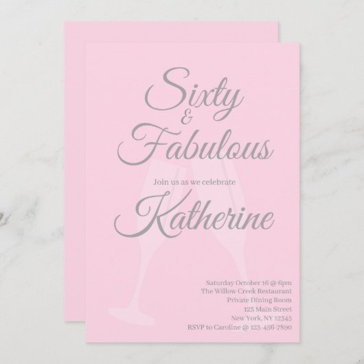 60 and Fabulous | 60th Birthday Party Pink Script Kaart (Voorkant / Achterkant)