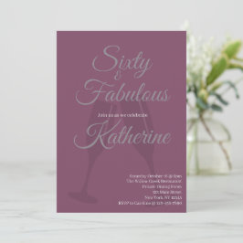 60 and Fabulous | 60th Birthday Party Plum Script Kaart