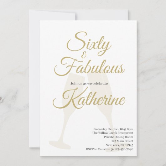 60 and Fabulous 60th Birthday Party White Gold Kaart (Voorkant)