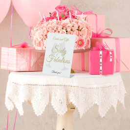 60 and Fabulous Birthday Gift Table White Gold Reclamebord Met Voetstuk