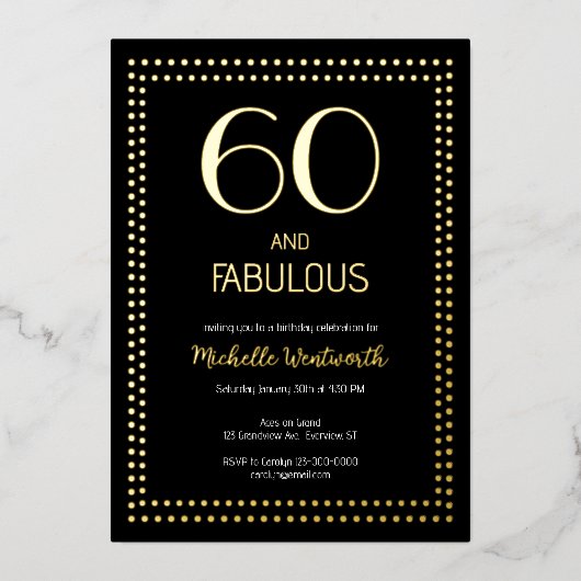 60 and Fabulous Elegant Sixtieth Birthday Party Folie Uitnodiging (Voorkant)