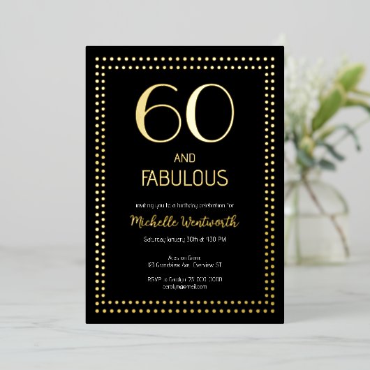 60 and Fabulous Elegant Sixtieth Birthday Party Folie Uitnodiging (Staand Voorkant)