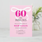60 and Fabulous Fun Ribbon Hot Pink 60th Birthday Kaart (Staand voorkant)