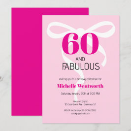 60 and Fabulous Fun Ribbon Hot Pink 60th Birthday Kaart