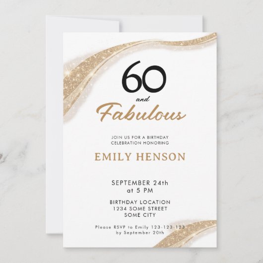 60 and Fabulous Gold 60th Birthday Invitation Kaart (Voorkant)