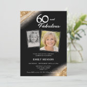 60 and Fabulous Gold Black 2 Photo Birthday Kaart (Staand voorkant)