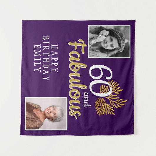 60 and Fabulous Gold Foliage 2 Foto Verjaardag Wandkleed (Voorkant (horizontaal))