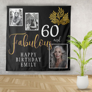 60 and Fabulous Gold Foliage 3 Foto Verjaardag Wandkleed