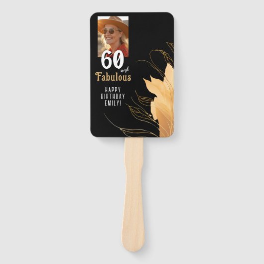 60 and Fabulous Gold Foliage 60th Birthday Photo Handwaaier (Voorkant)