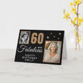 60 and Fabulous Gold Glitter 2 Photo 60th Birthday Kaart (Gele Bloem)