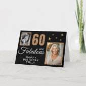 60 and Fabulous Gold Glitter 2 Photo 60th Birthday Kaart (Voorkant)