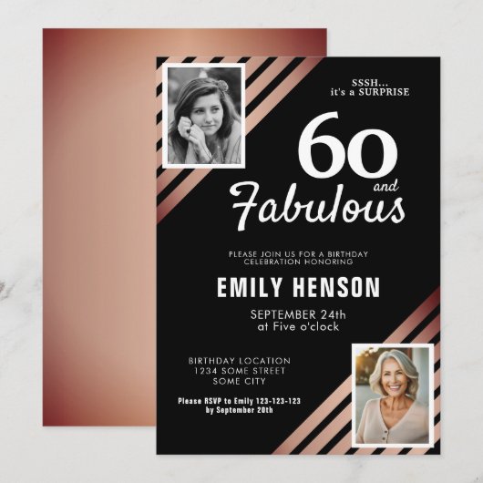 60 and Fabulous Gold Roos 2 Fotoverjaardag Kaart (Voorkant / Achterkant)