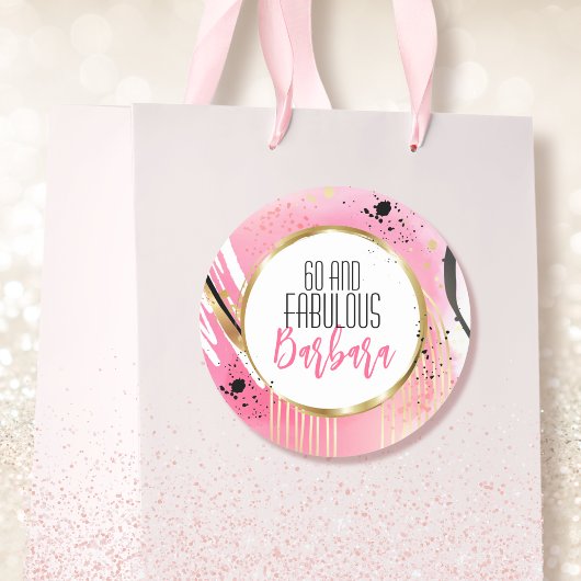 60 and Fabulous Modern Pink Black Glam Gold Ronde Sticker