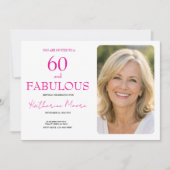 60 and Fabulous  Photo Pink 60th Birthday Party Kaart (Voorkant)