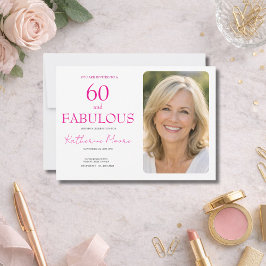 60 and Fabulous Photo Pink 60th Birthday Party Kaart