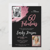 60 and Fabulous Pink Glitter 2 Foto 60e verjaardag Kaart (Voorkant)