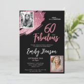 60 and Fabulous Pink Glitter 2 Foto 60e verjaardag Kaart (Staand voorkant)