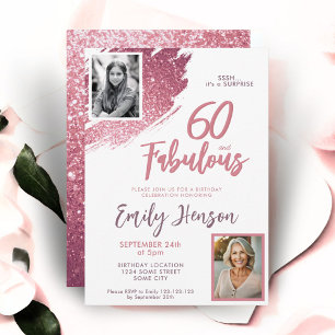 60 and Fabulous Pink Glitter 2 Foto 60e verjaardag Kaart