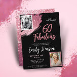 60 and Fabulous Pink Glitter 2 Foto 60e verjaardag Kaart<br><div class="desc">60 en Fabulous Pink Glitter 2 Photo Surprise 60ste verjaardag uitnodiging. Gooi een verbluffende verrassing viering met deze "60 en Fabulous" roze glitter verjaardag uitnodiging. Met een sprankelende faux-glitter penseelstreek en ruimte voor twee persoonlijke foto's, is dit elegante ontwerp perfect voor het eren van de verjaardag van een fantastische vrouw....</div>