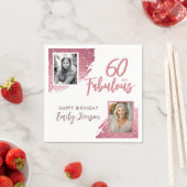 60 and Fabulous Pink Glitter 2 Foto 60e verjaardag Servet (Insitu)