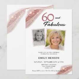 60 and Fabulous Rose Gold 2 Photo Birthday Kaart