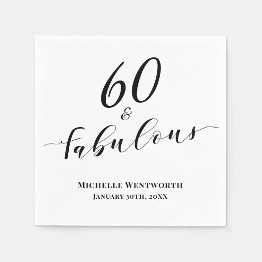 60 and Fabulous Sixtieth Birthday Elegant Script Servet (Voorkant)