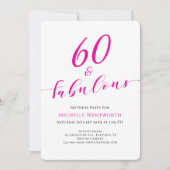60 and Fabulous Sixtieth Birthday Hot Pink Script Kaart (Voorkant)