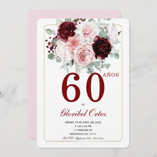 60 Años Cumpleaños Adulto Mujer uitnodiging (Voorkant / Achterkant)